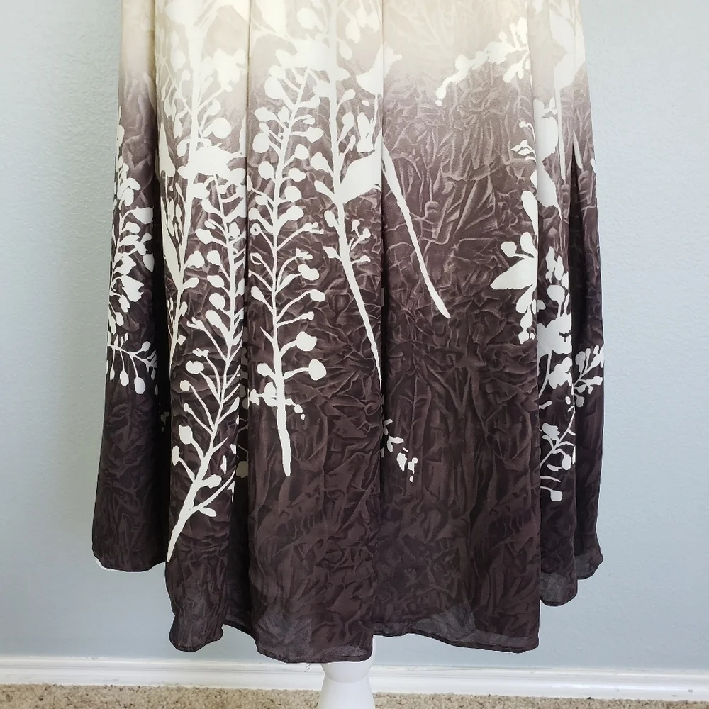 VTG LINDA ALLARD ELLEN TRACEY Ombre 100% Silk Floral Pleated Skirt Sz 8